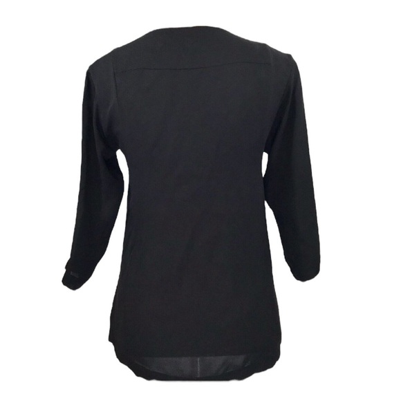 Theory Silk Blouse Black 3/4 Sleeve V-Neck - Picture 2 of 10